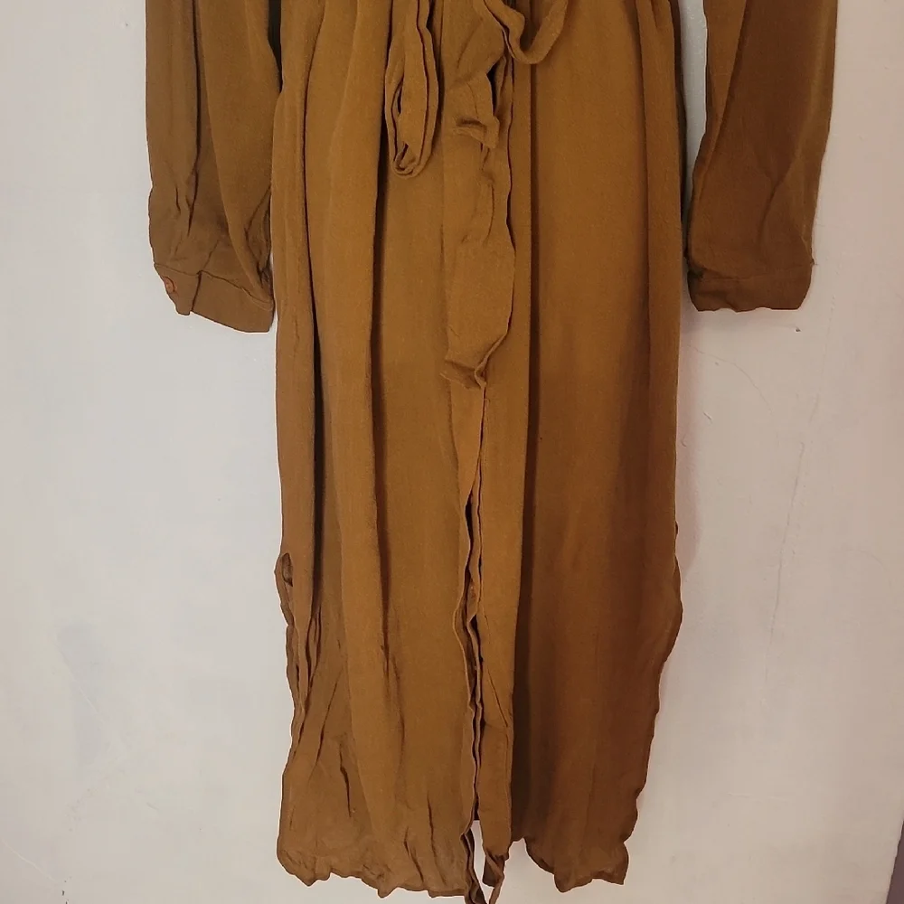 Whimsy + Row Brown Buttoned Long Sleeve Shirt Dress - Picture 7 of 8